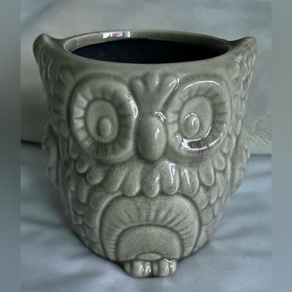 6” Owl Planter. Crackle grey. - Picture 3 of 9